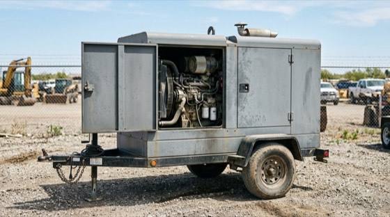 Towable diesel generator on an equipment yard