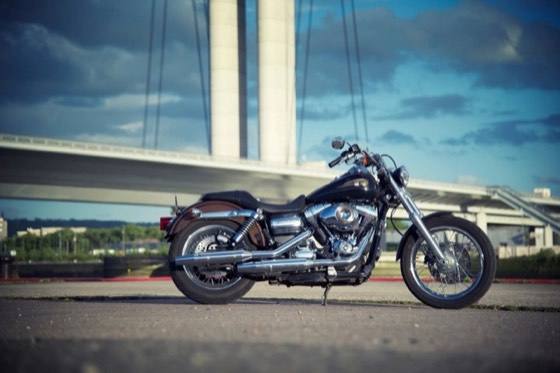 Cruiser motorcycle parked on a waterfront